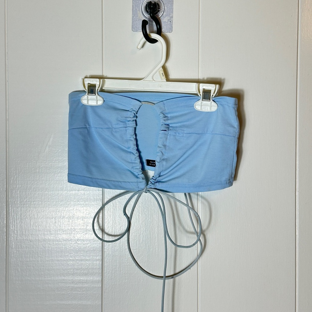 SHEIN Sky Blue Tie Tube Crop Top